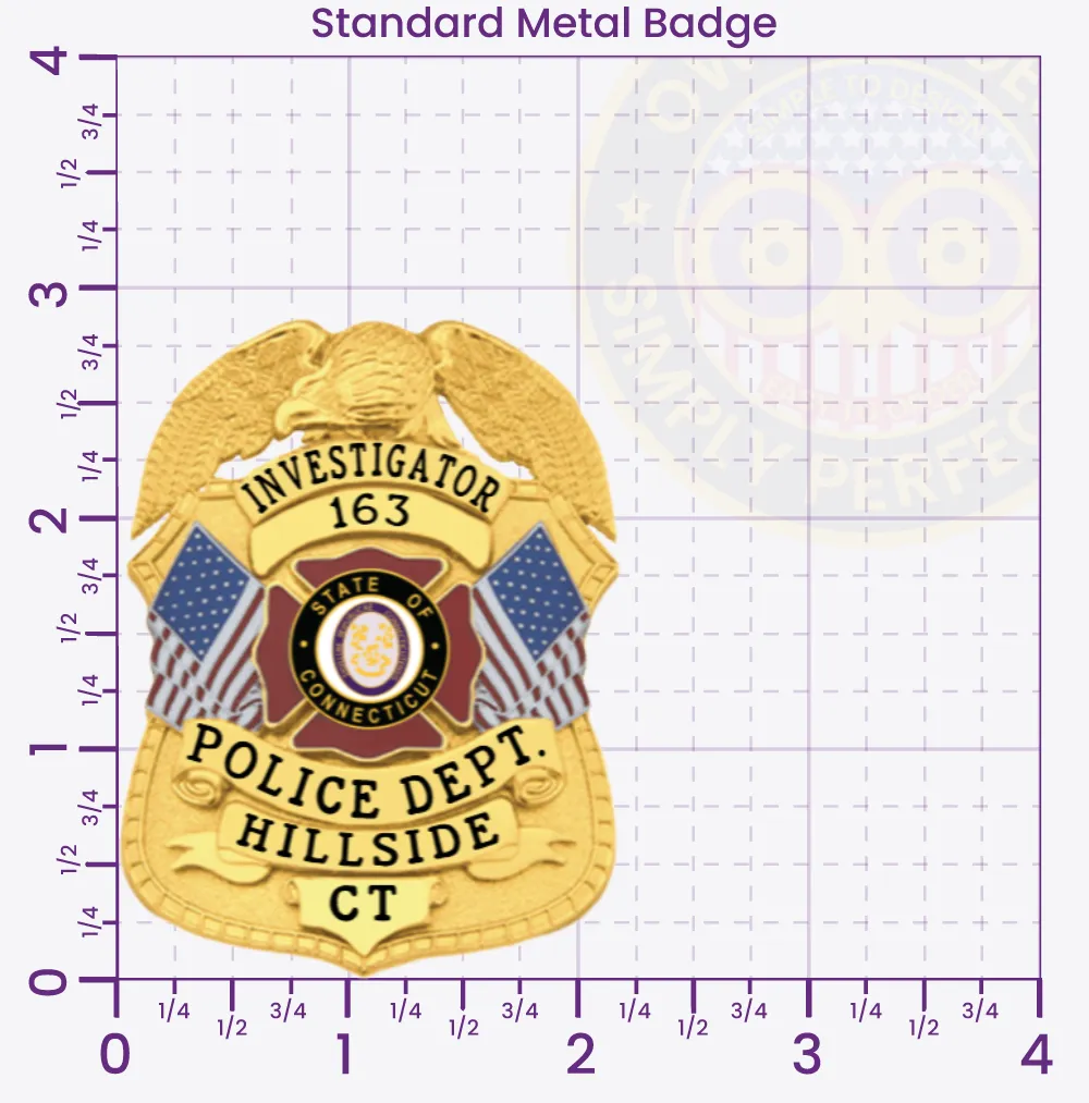 13-F30 Custom Badges And Design, Create, Build and Order Custom Badges Personalized Badges Officer Badges Hillside Police Gold Badges 2.88 Standard