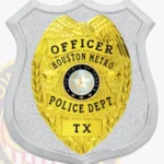 Contemporary Shield Badge with Eagle Top Shield Center, 4 Ribbon Text Panels, Classic Line Edge view 2