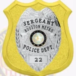 Contemporary Shield Badge with Eagle Top Shield Center, 4 Ribbon Text Panels, Classic Line Edge view 3