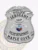 Maple Cove police sergeant custom silver metal badge shaped like a shield with an eagle figure on top, black text banners reading "POLICE SERGEANT," "POLICE DEPARTMENT," and "MAPLE COVE," centered by a silver oval marked "187" and a colorful emblem, attached with safety pin.