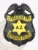 Riverside police cybercrime unit custom metal badge in black with gold accent panels, showing "CYBERCRIME UNIT" at the top, "RIVERSIDE POLICE" at the bottom, and a gold six-point star in the center marked "AZ," equipped with a safety pin fastener.