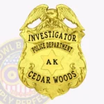 Traditional Shield Badge with Eagle Top, 6 Point Star Center, 4 Text Panels, Floral Border view 1