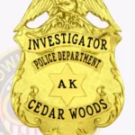 Traditional Shield Badge with Eagle Top, 6 Point Star Center, 4 Text Panels, Floral Border view 2