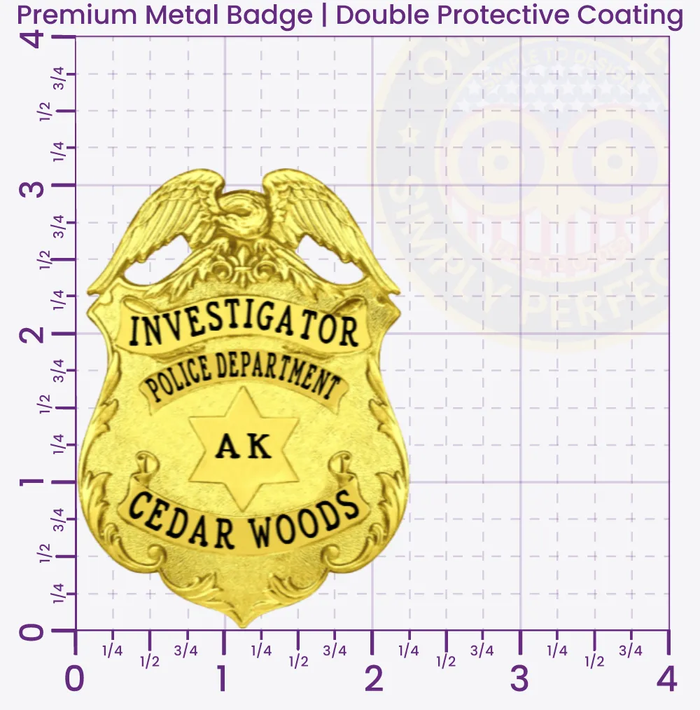 13-WI2 Custom Badges And Design, Create, Build and Order Custom Badges Personalized Badges Officer Badges Cedar Woods Police Gold Badges 3.125 Premium