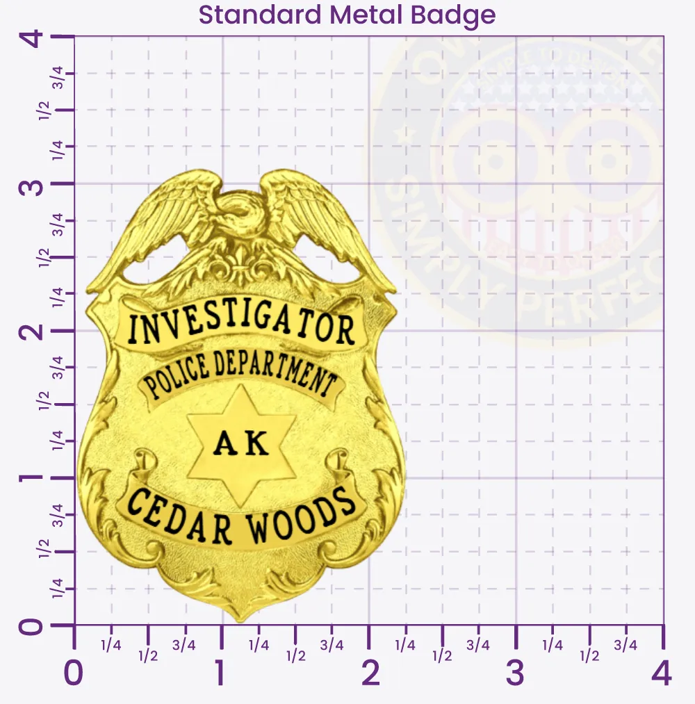 13-WI2 Custom Badges And Design, Create, Build and Order Custom Badges Personalized Badges Officer Badges Cedar Woods Police Gold Badges 3.125 Standard