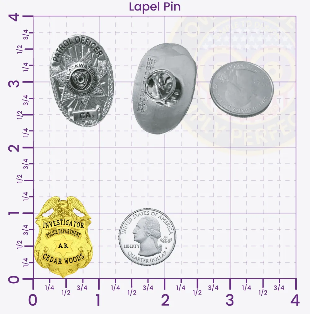 13-WI2 Custom Badges And Design, Create, Build and Order Custom Badges Personalized Badges Officer Badges Cedar Woods Police Gold Lapel Pins