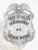 Detailed silver police badge shaped like a shield with an eagle figure at the peak, white background with black lettering reading "CHIEF OF POLICE," "POLICE DEPARTMENT," and "CEDAR WOODS," centered with a star marked "AK," including a rear safety pin attachment.