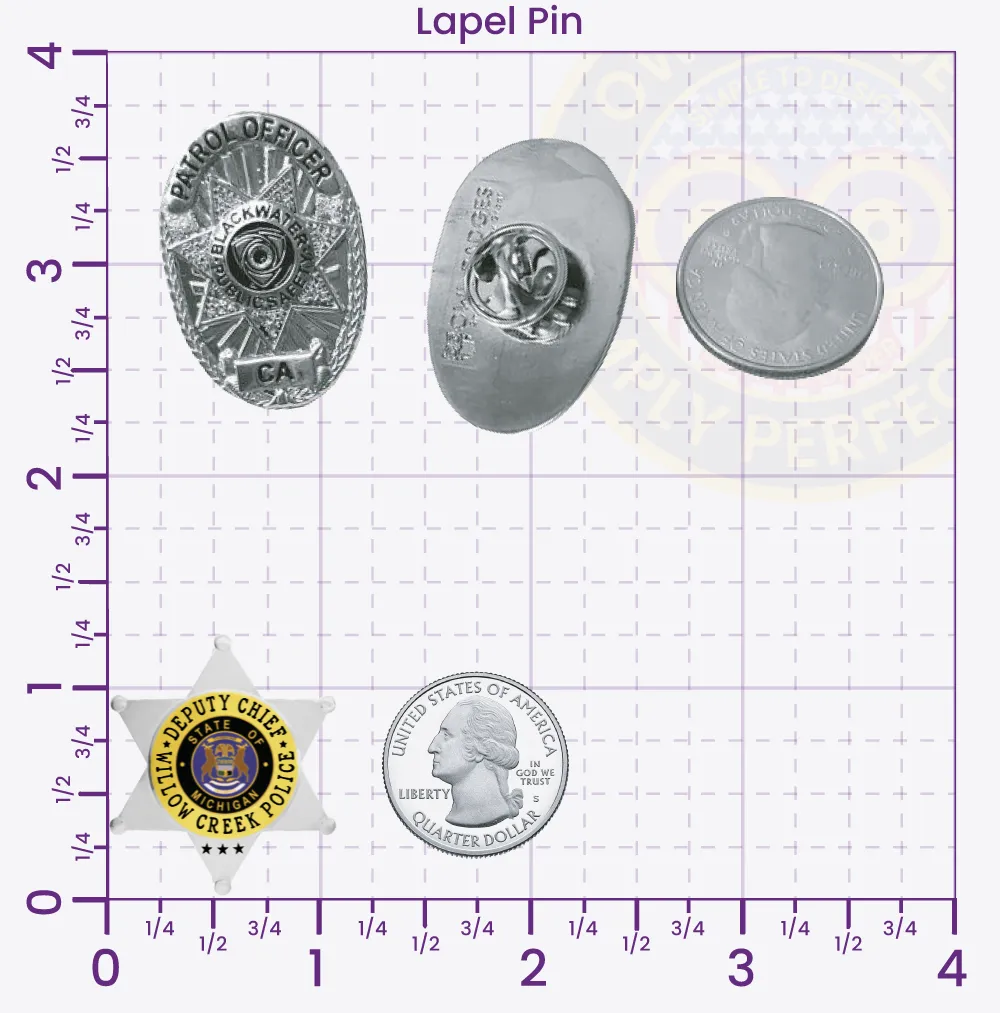 14-B10 Custom Badges And Design, Create, Build and Order Custom Badges Personalized Badges Officer Badges Willow Creek Police Silver Lapel Pins