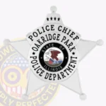 Modern 5 Point Star Shield Badge with Rounded Points, Smooth Background, 4 Text Panels, Line Edge view 1