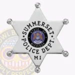 Professional 6 Pointed Star Shield Badge with Circle Points, 3 Text Panels, Classic Border view 1