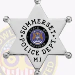 Professional 6 Pointed Star Shield Badge with Circle Points, 3 Text Panels, Classic Border view 2