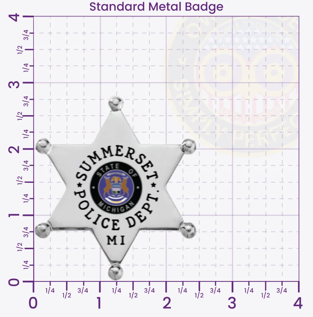 14-D10-3 Custom Badges And Design, Create, Build and Order Custom Badges Personalized Badges Officer Badges Summerset Police Silver Badges 2.81 Standard