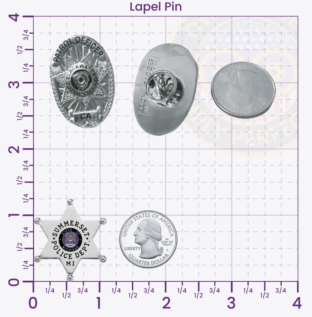 14-D10-3 Custom Badges And Design, Create, Build and Order Custom Badges Personalized Badges Officer Badges Summerset Police Silver Lapel Pins