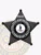 Riverfront Bay Police Traffic Enforcement custom black metal badge shaped as a five-point star, featuring white text around the center stating “TRAFFIC ENFORCEMENT RIVERFRONT BAY POLICE” and the Virginia state seal in the middle, designed with a safety pin attachment.