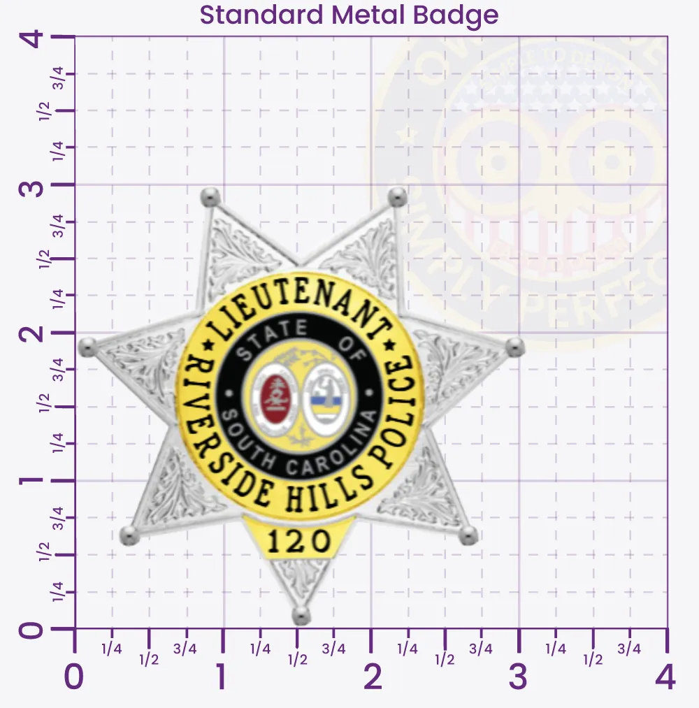 17-H13 Custom Badges And Design, Create, Build and Order Custom Badges Personalized Badges Officer Badges Riverside Hills Police Silver Badges 3 Standard