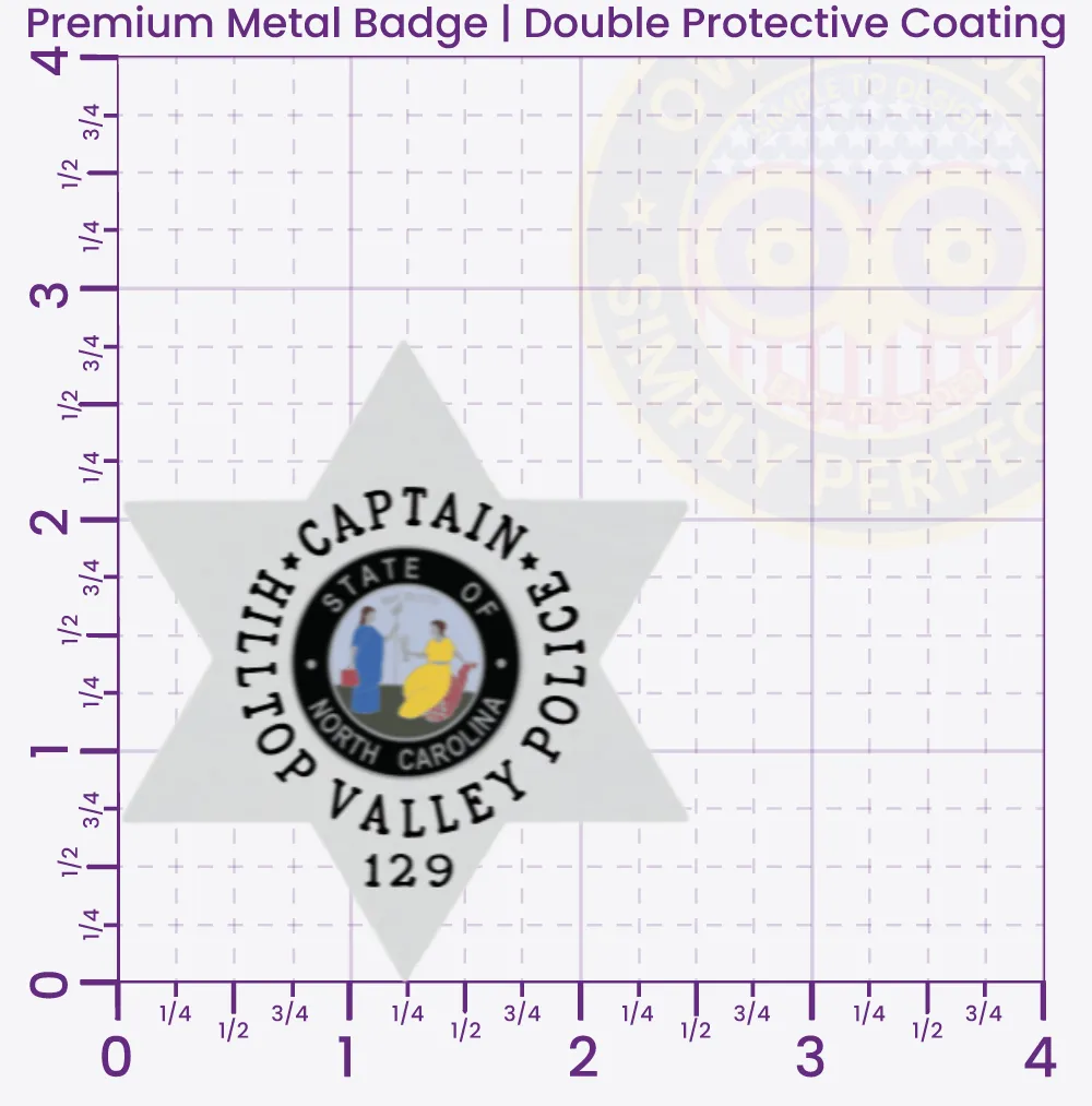 18-H14-2 Custom Badges And Design, Create, Build and Order Custom Badges Personalized Badges Officer Badges Hilltop Valley Police Silver Badges 2.83 Premium