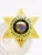 Official-looking custom gold 6 pointed star metal badge for Summerville Police, featuring black text on gold background encircling a multicolor State of Alaska seal, engraved leaf patterns on star points, and a secure safety pin attachment.