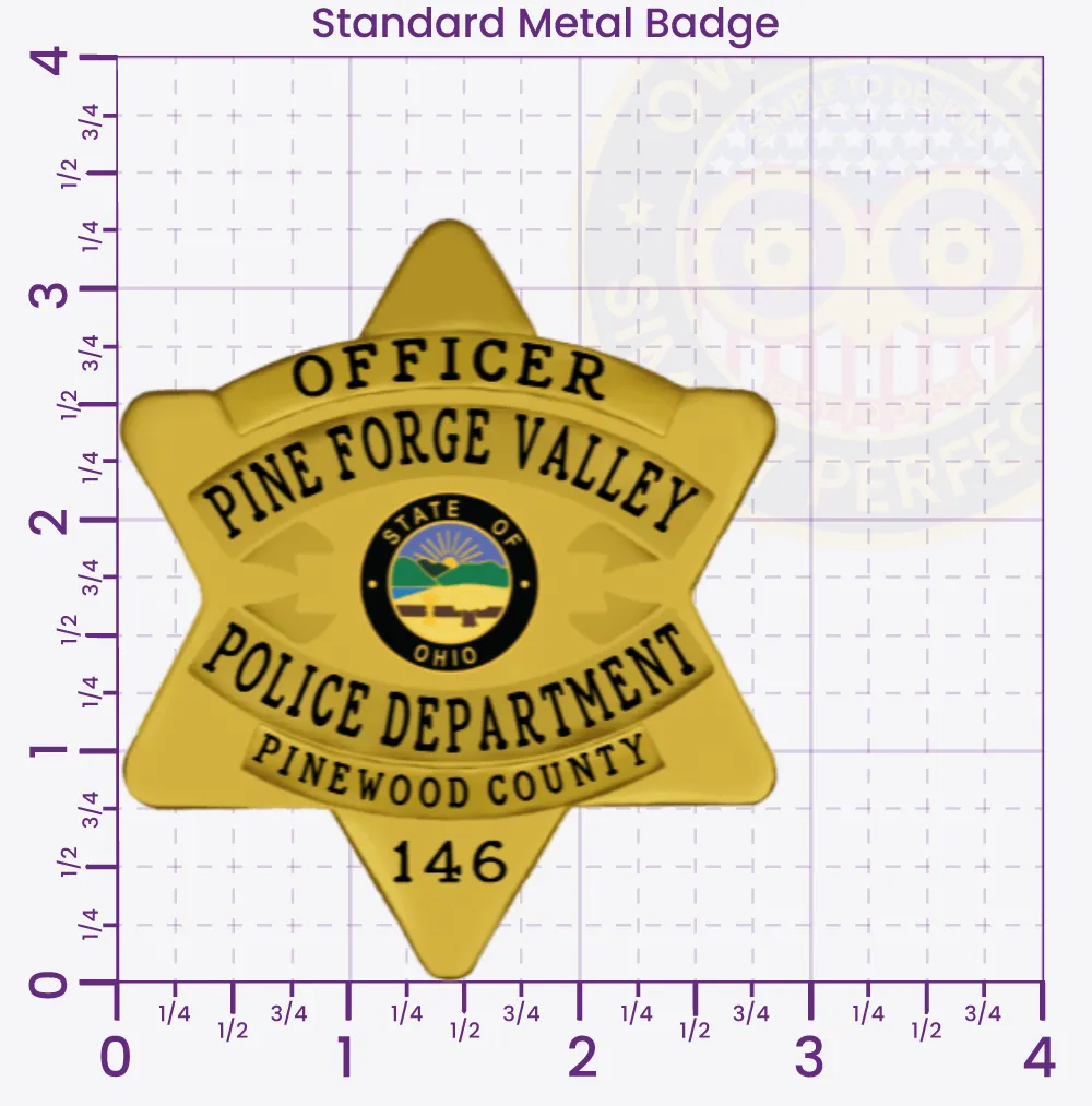 18-P1 Custom Badges And Design, Create, Build and Order Custom Badges Personalized Badges Officer Badges Pine Forge Valley Police Gold 3.3125 Standard