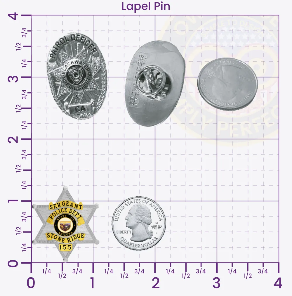 19-F1 Custom Badges And Design, Create, Build and Order Custom Badges Personalized Badges Officer Badges Stone Ridge Police Silver Lapel Pins