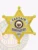 Gold six-pointed star badge for Cedars Police Captain, displaying detailed engravings on each point, black lettering on bright silver banners around a colorful Arizona state seal, and a safety pin fastener.