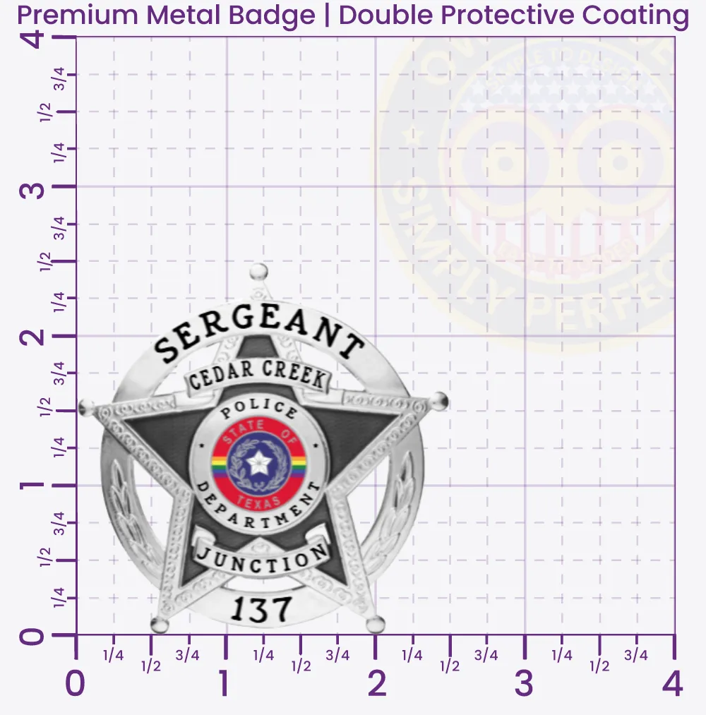 19-H15 Custom Badges And Design, Create, Build and Order Custom Badges Personalized Badges Officer Badges Cedar Creek Junction Police Silver Badges 2.5 Premium