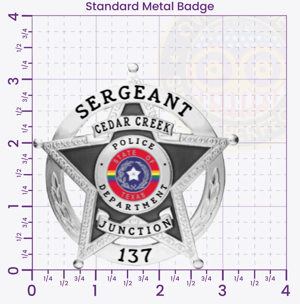 19-H15 Custom Badges And Design, Create, Build and Order Custom Badges Personalized Badges Officer Badges Cedar Creek Junction Police Silver Badges 3.25 Standard