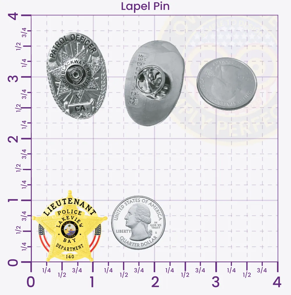 19-H16 Custom Badges And Design, Create, Build and Order Custom Badges Personalized Badges Officer Badges Lakeview Bay Police Gold Lapel Pins
