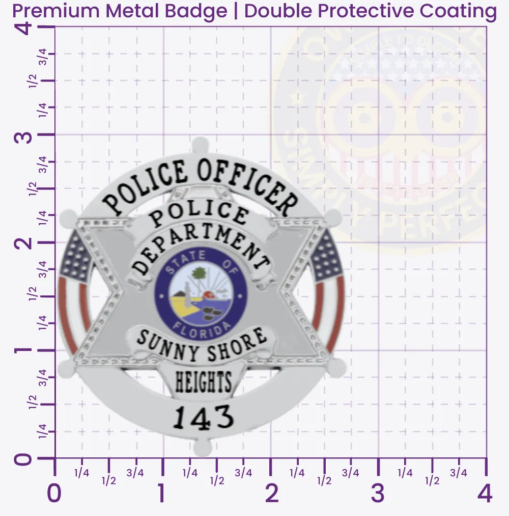 19-H20 Custom Badges And Design, Create, Build and Order Custom Badges Personalized Badges Officer Badges Sunny Shore Heights Police Silver Badges 3 Premium