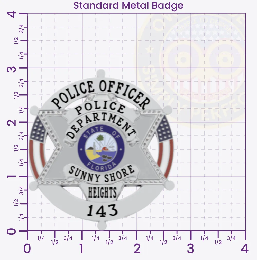19-H20 Custom Badges And Design, Create, Build and Order Custom Badges Personalized Badges Officer Badges Sunny Shore Heights Police Silver Badges 3 Standard