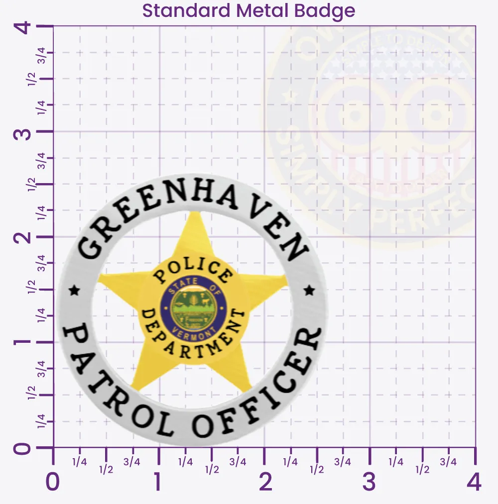 20-A17 Custom Badges And Design, Create, Build and Order Custom Badges Personalized Badges Officer Badges Greenhaven Police Silver Badges 2.625 Standard