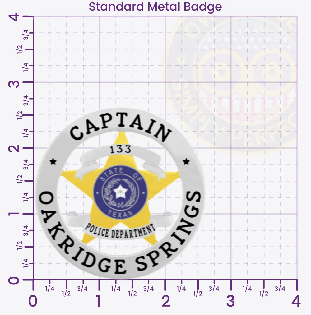 20-A18 Custom Badges And Design, Create, Build and Order Custom Badges Personalized Badges Officer Badges Oakridge Springs Police Silver Badges 2.625 Standard