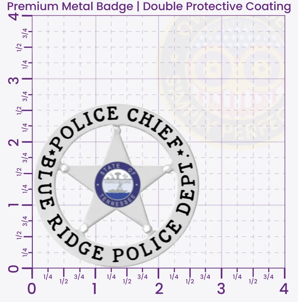 20-A19 Custom Badges And Design, Create, Build and Order Custom Badges Personalized Badges Officer Badges Blue Ridge Police Silver Badges 2.625 Premium