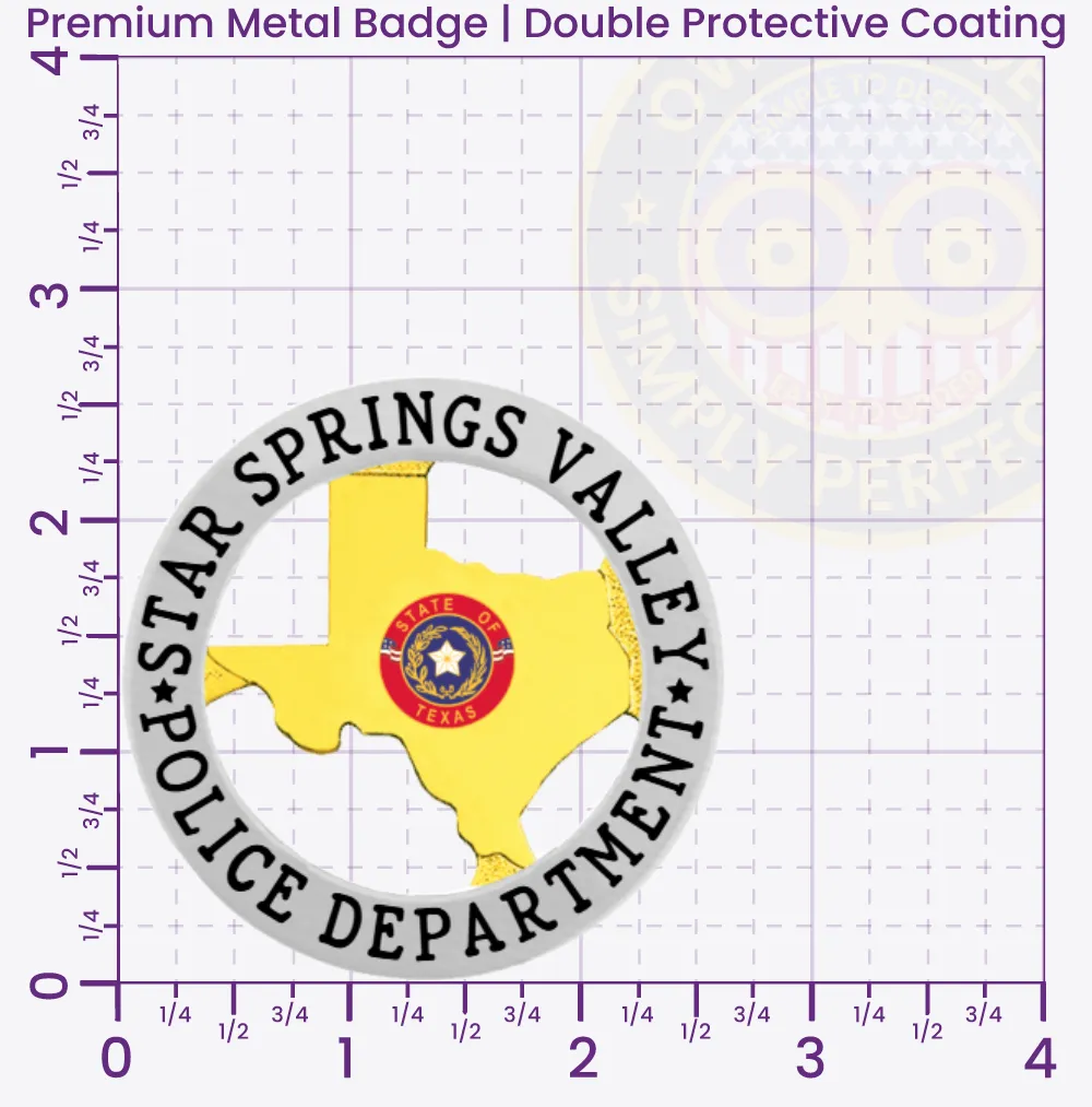 20-TX2 Custom Badges And Design, Create, Build and Order Custom Badges Personalized Badges Officer Badges Star Springs Valley Police Silver Badges 2.625 Premium