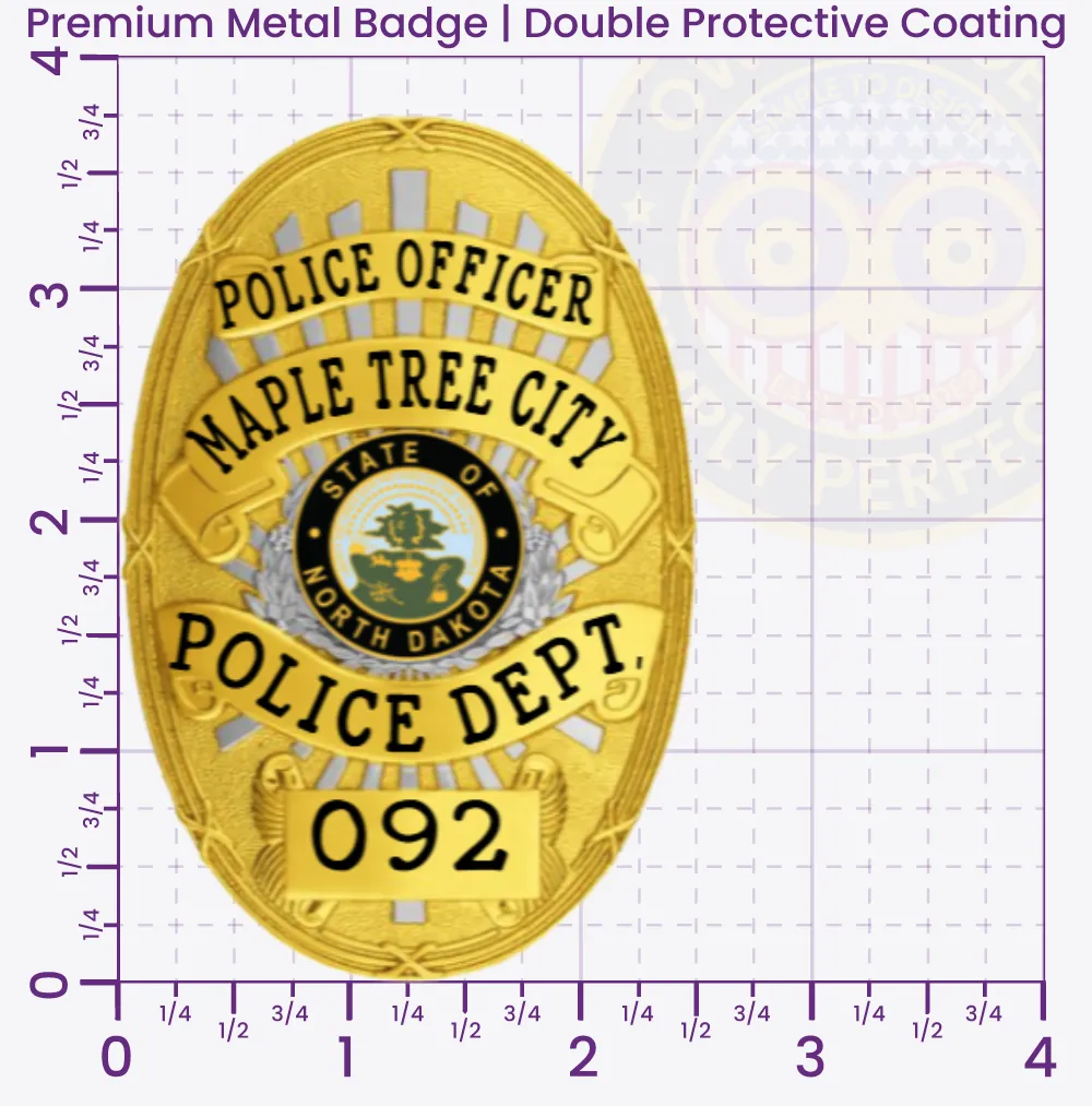 22-D19 Custom Badges And Design, Create, Build and Order Custom Badges Personalized Badges Officer Badges Maple Tree City Police Gold Badges 3.75 Premium