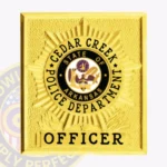 Contemporary Square Badge with Sunburst Center, 3 Text Panels, Classic Line Border view 1