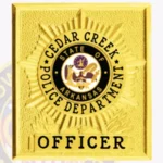 Contemporary Square Badge with Sunburst Center, 3 Text Panels, Classic Line Border 23-A1CMB view 2