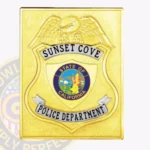 Traditional Square Badge with Eagle Top Shield Center, 2 Text Panels, Classic Line Edge view 1