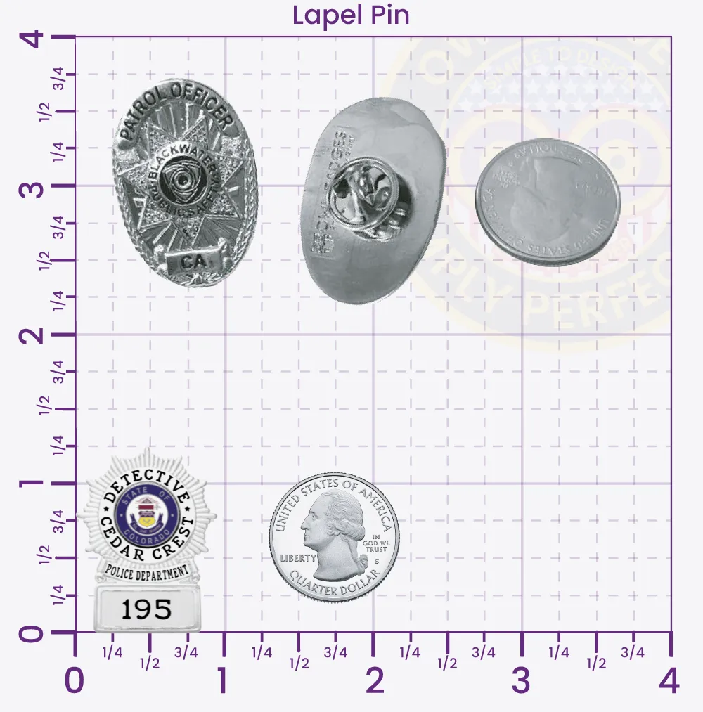 25-A1 Custom Badges And Design, Create, Build and Order Custom Badges Personalized Badges Officer Badges Cedar Crest Police Silver Lapel Pins