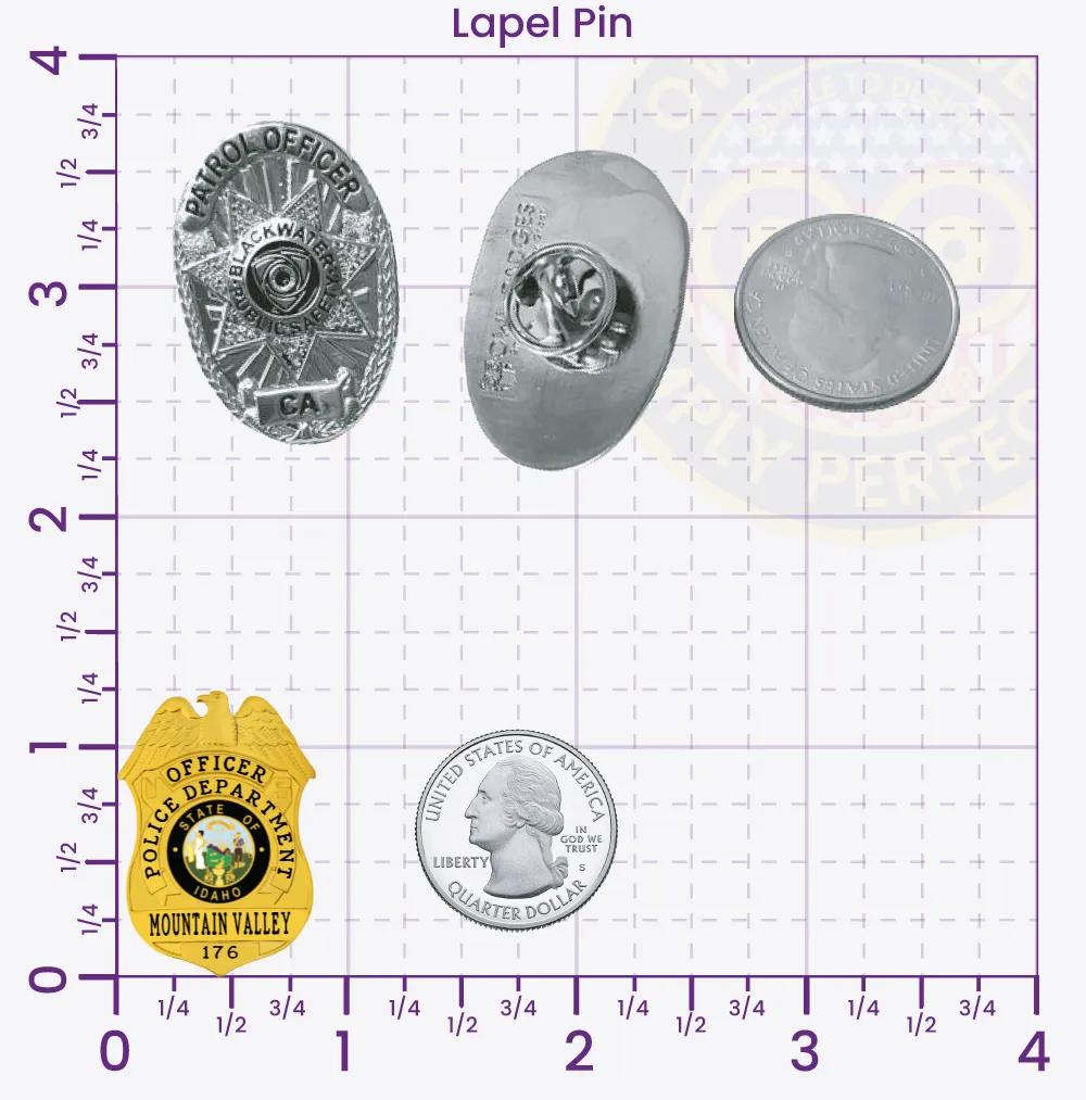3-H1 Custom Badges And Design, Create, Build and Order Custom Badges Personalized Badges Officer Badges Mountain Valley Police Gold Lapel Pins