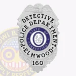 Classic Eagle Top Shield Badge with Circle Center, 4 Text Panels, Laurel Details, Line Border view 1