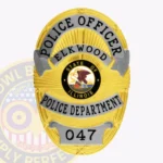 Traditional Oval Shield with Sunburst Background, 4 Text Panels, Ribbon Border Badge view 1