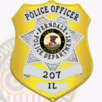 Contemporary Shield Badge with 7 Point Star Center, 5 Text Panels, Laurel Accents, Line Border view 3