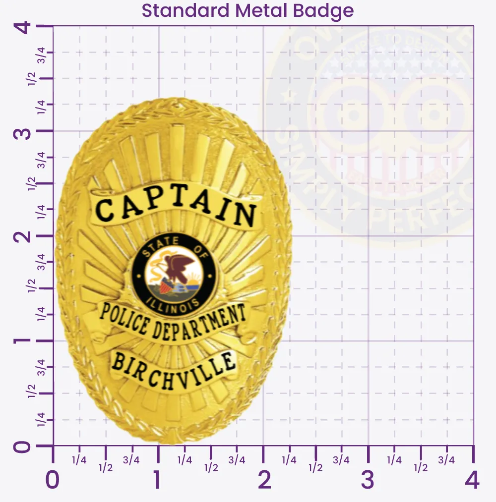 8-D13-2 Custom Badges And Design, Create, Build and Order Custom Badges Personalized Badges Officer Badges Birchville Police Gold Badges 3.32 Standard