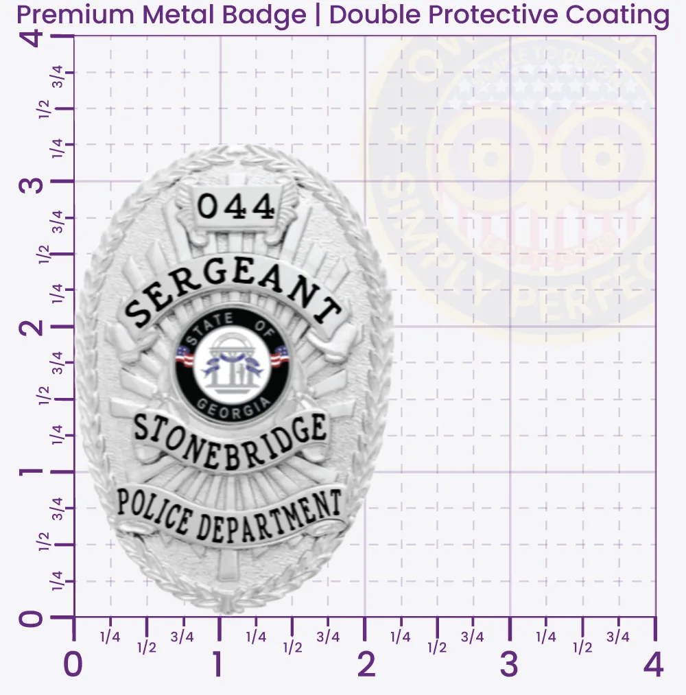 8-D13-4 Custom Badges And Design, Create, Build and Order Custom Badges Personalized Badges Officer Badges Stonebridge Police Silver Badges 3.25 Premium