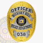 Contemporary Oval Shield Badge with starburst Background, Floral Center, 4 Text Panels, Laurel Border view 1