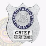 Ontario Provincial Police Shield Badge with 5 Text Panels, Ontario Center Seal, Line Border view 1
