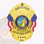Heritage Badge Shield Shape with Eagle Center, 2 Flags, 5 Text Panels, Classic Border view 1