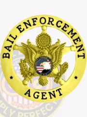 Bail enforcement agent badges in 5 point gold star in a circle banner with an eagle in the middle of the star. for bail enforcement agents that can use with uniforms and badge holders.