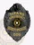 This image depicts a custom metal badge for armed security in an elegant black finish, topped with a bear emblem. "Titans Armed Security" is boldly printed in gold at the top, while the Texas state seal occupies the center, surrounded by decorative motifs. The badge reads "Security Specialist" below the seal, with "006" at the base. A safety pin attachment provides added convenience for secure wear.