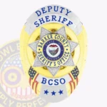 Heritage Deputy Sheriff Badge with 7 Point Star Center, 2 Flags, 6 Text Panels, Classic Edge view 1